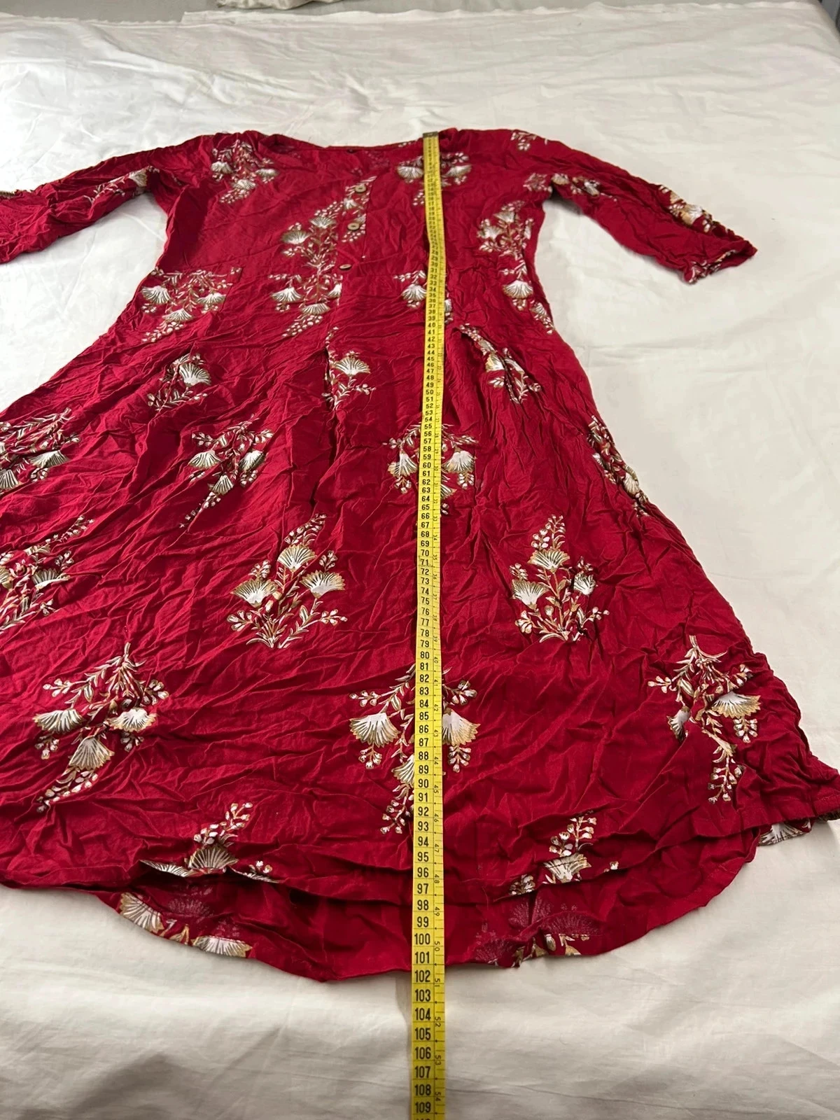 Vestido con estampado vintage rojo burdeos – photo 8